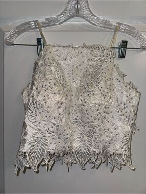 Dave & Johnny Ivory Beaded Lace Crop Camisole